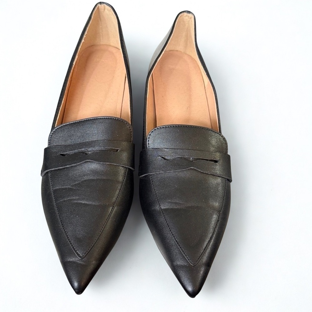 Black Leather Pointed Loafers